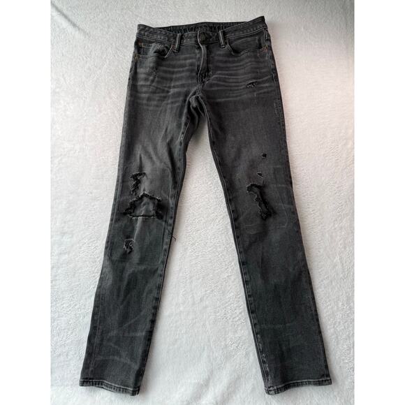 American Eagle Outfitters Other - American Eagle AirFlex360 Men Jeans Size 32 x 34 Black Distressed Patched Denim